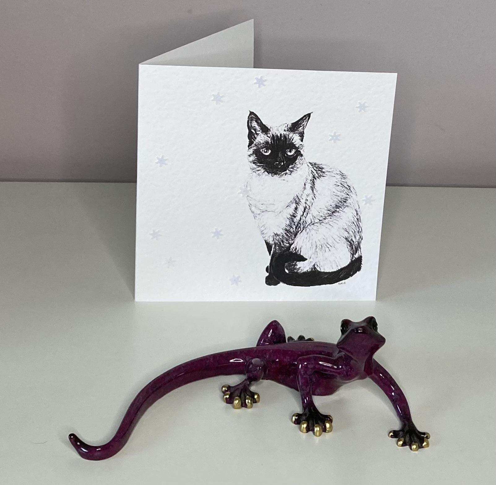 Siamese with snowflakes Christmas card by Louisa Hill