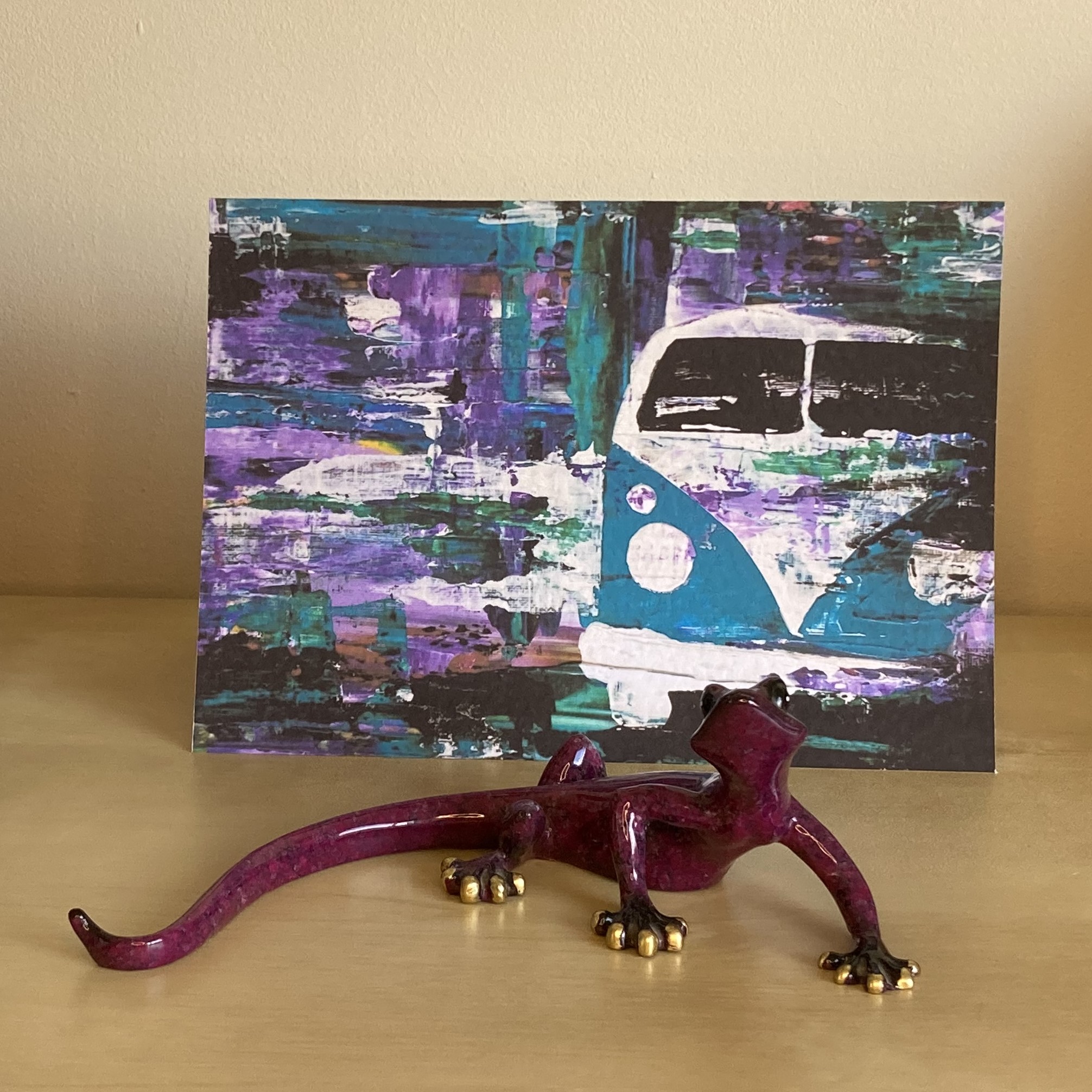 VW Split Screen Campervan greetings card from an acrylic painting by Louisa Hill