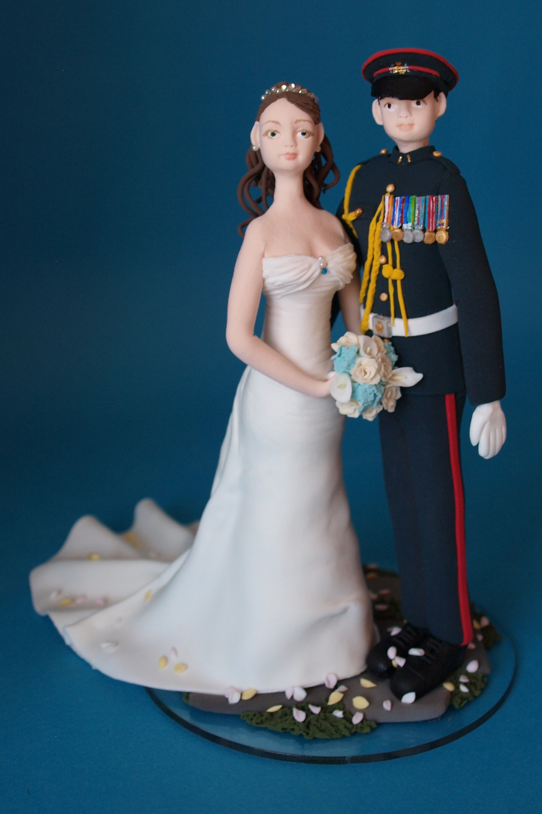 Military bride and groom cake topper with cats by Louisa Hill