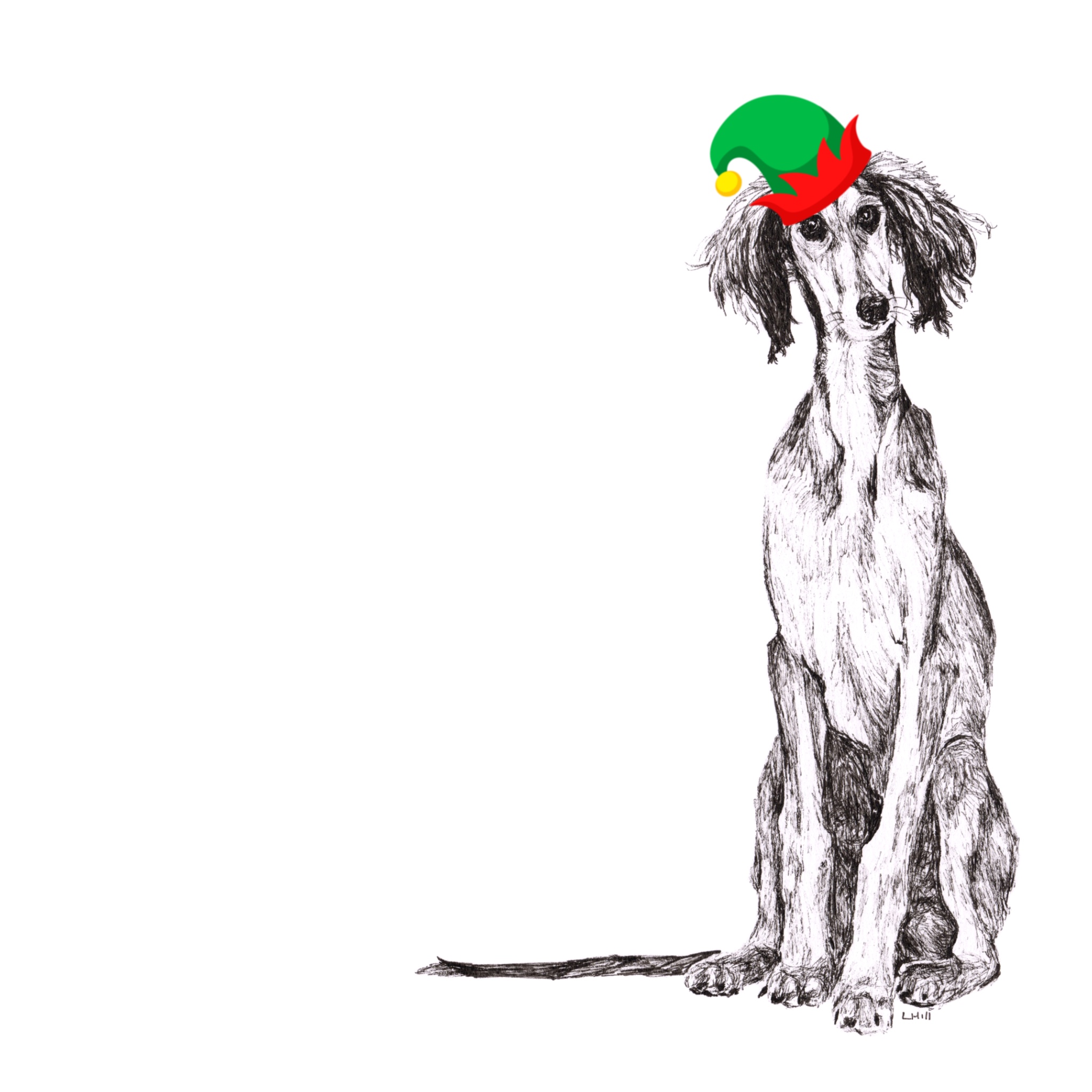 Saluki with Santa hat Christmas card by Louisa Hill