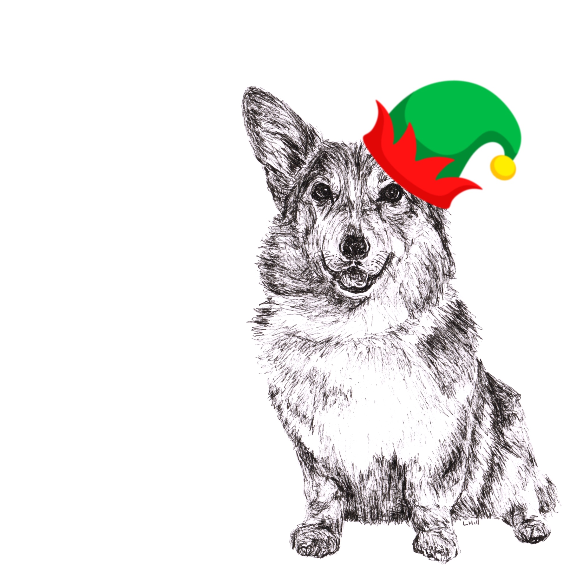 Pembroke Welsh Corgi with Santa hat Christmas cards by Louisa Hill