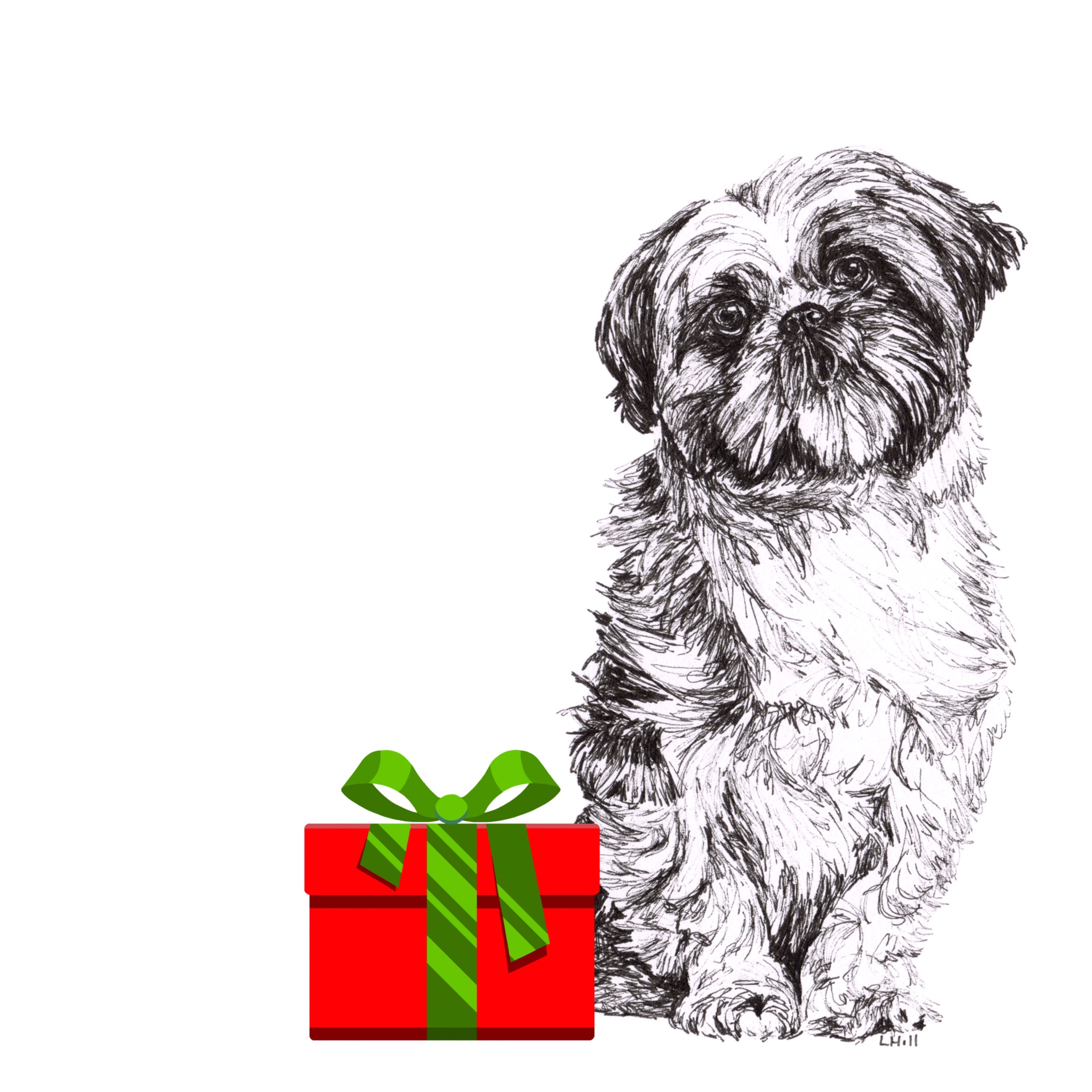 Shih Tzu with Santa hat Christmas card by Louisa Hill