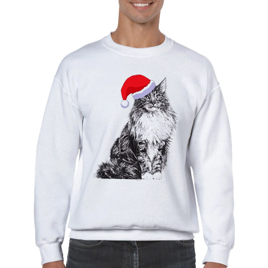 Norwegian Forest with Santa hat Christmas jumper by Louisa Hill