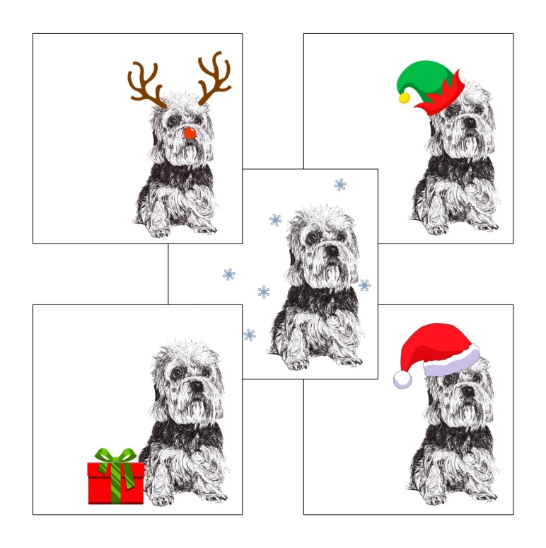 Dandie Dinmont Terrier with santa hat Christmas card by Louisa Hill