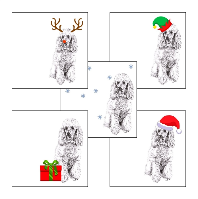 Poodle with Santa hat Christmas cards by Louisa Hill