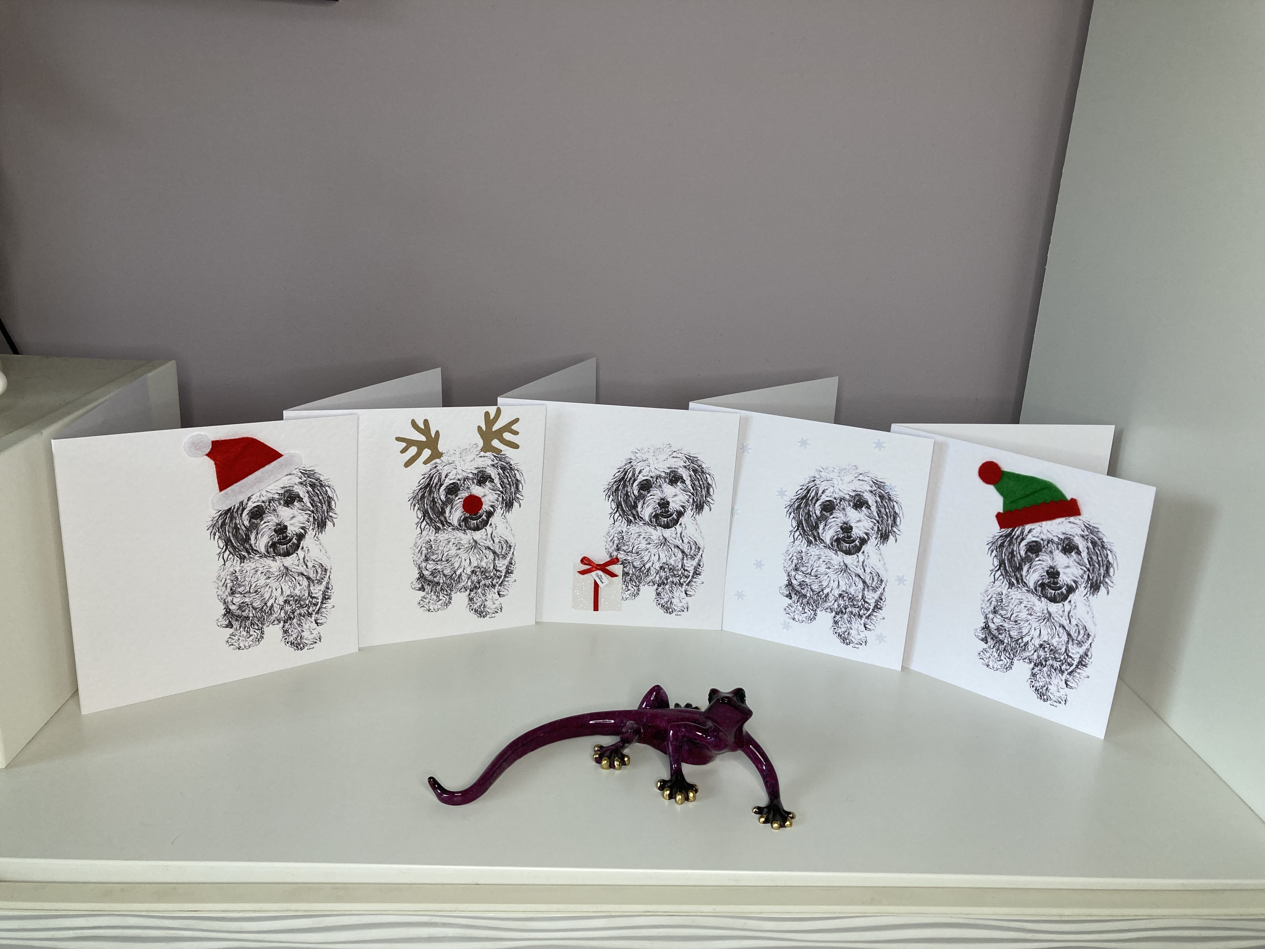 Pack of 5 Cavachon Christmas cards by Louisa Hill