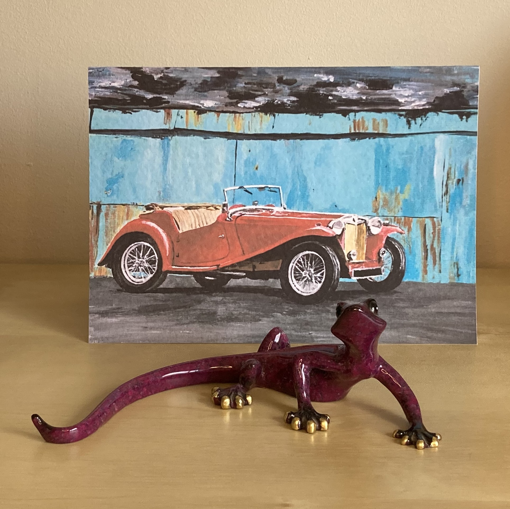 MG TC greetings card from an acrylic painting by Louisa Hill