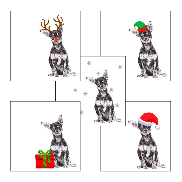 Chihuahua with Santa hat hat Christmas card by Louisa Hill