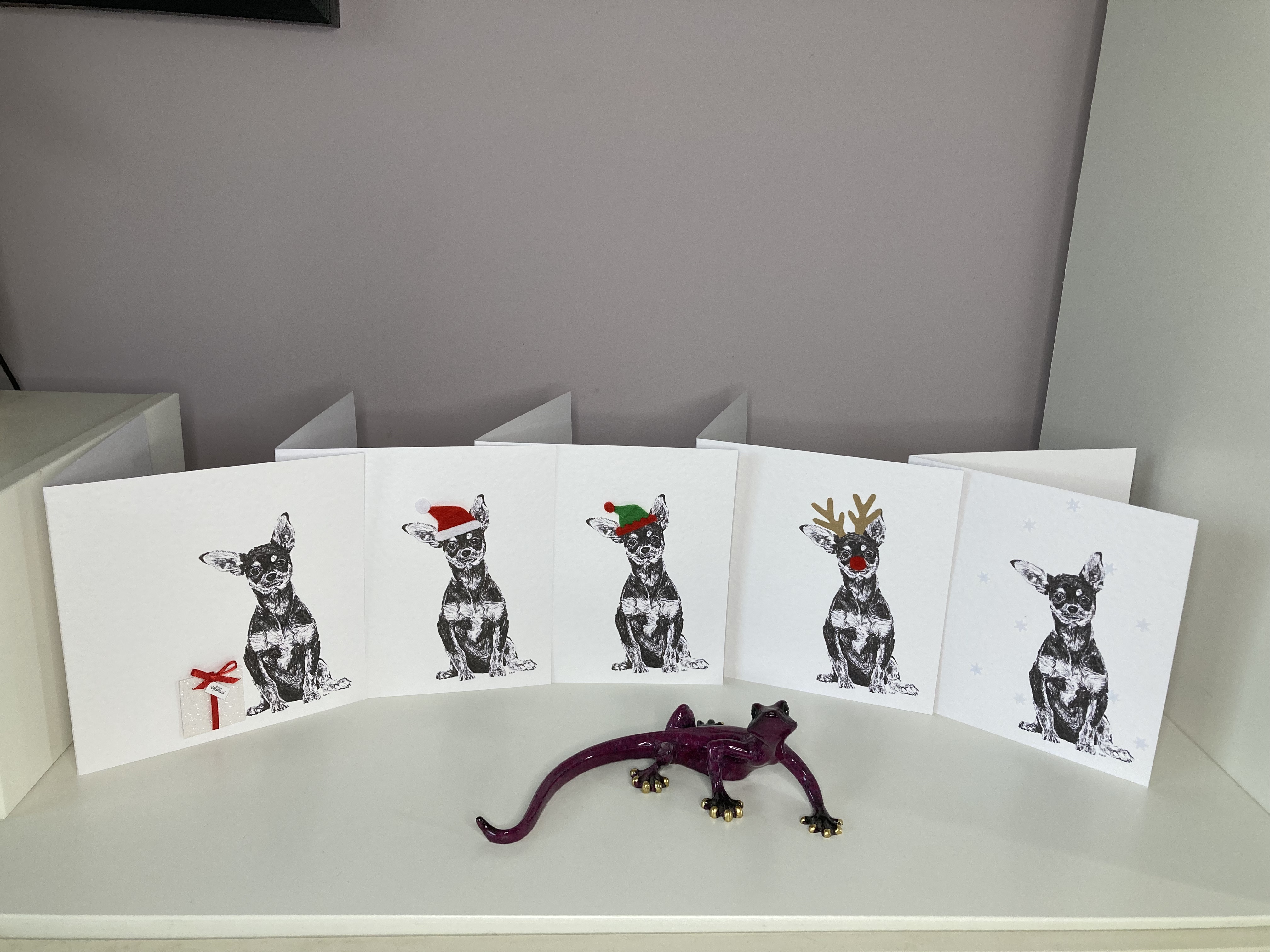 Pack of 5 Chihuahua Christmas cards by Louisa Hill