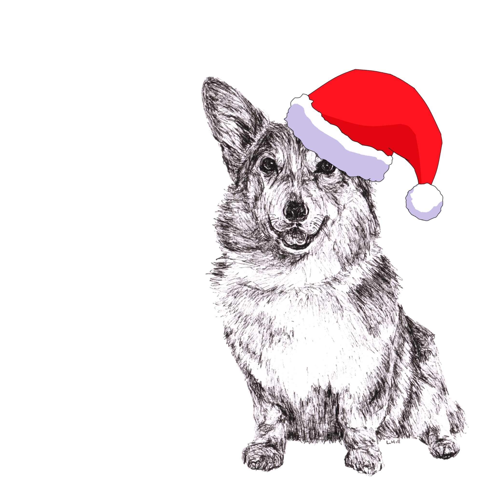 Pembroke Welsh Corgi with Santa hat Christmas cards by Louisa Hill