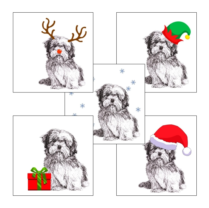 Lhasa Apso with reindeer antlers and red nose Christmas card by Louisa Hill