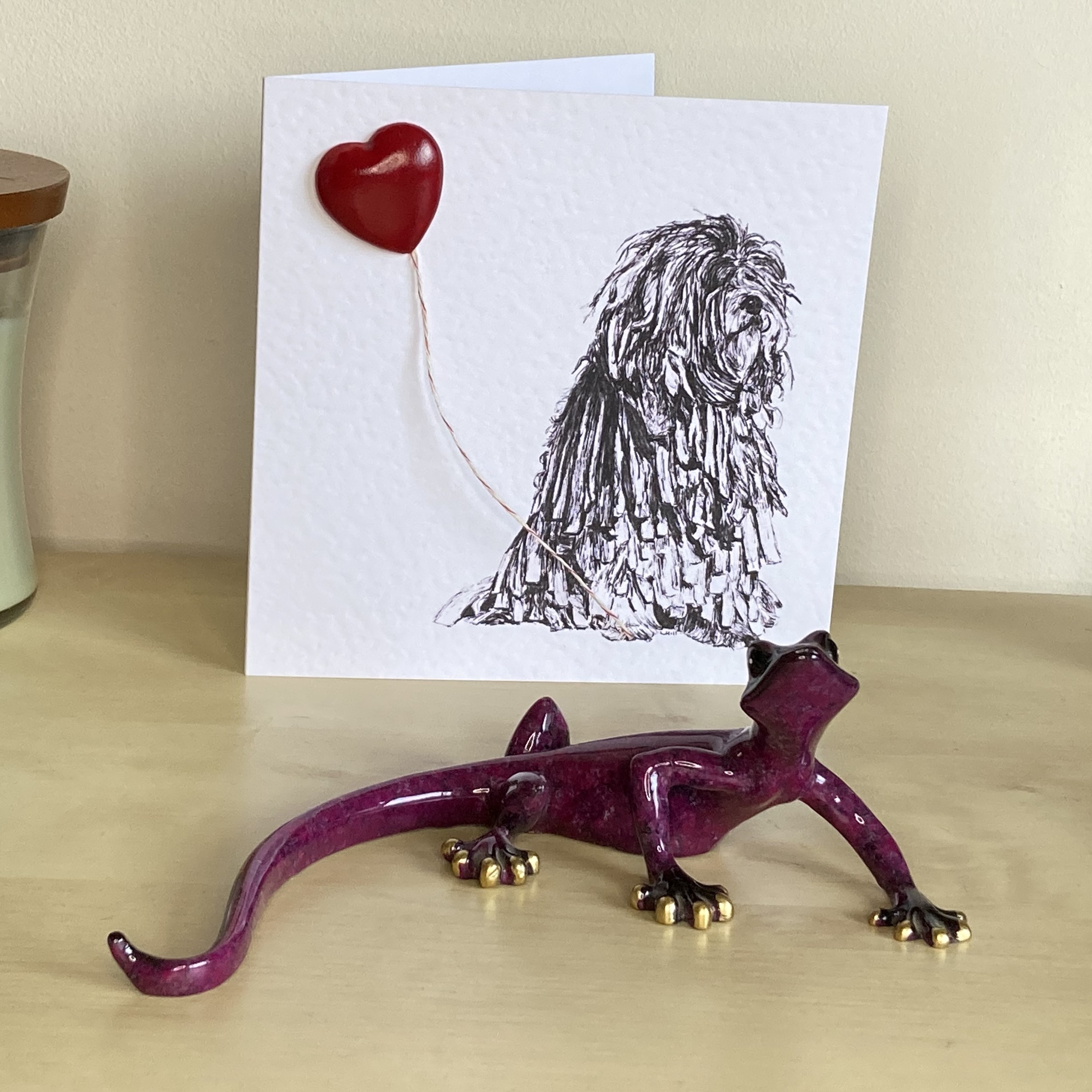 Afghan Hound 15cm greetings card with 3D red heart balloon