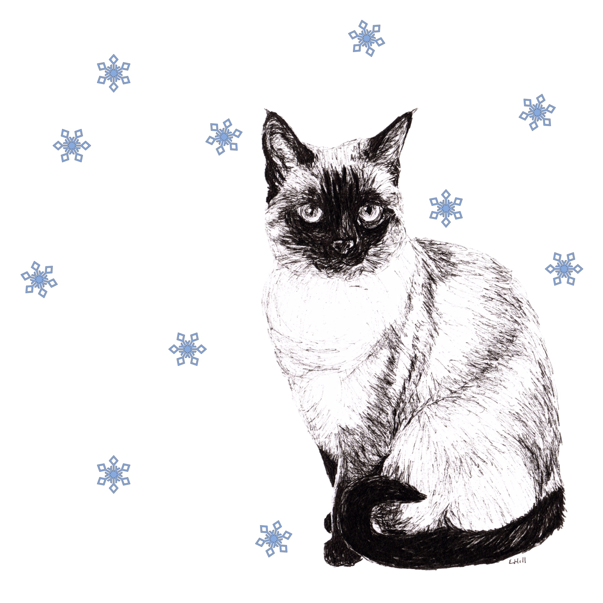 Siamese with reindeer antlers and red nose Christmas card by Louisa Hill