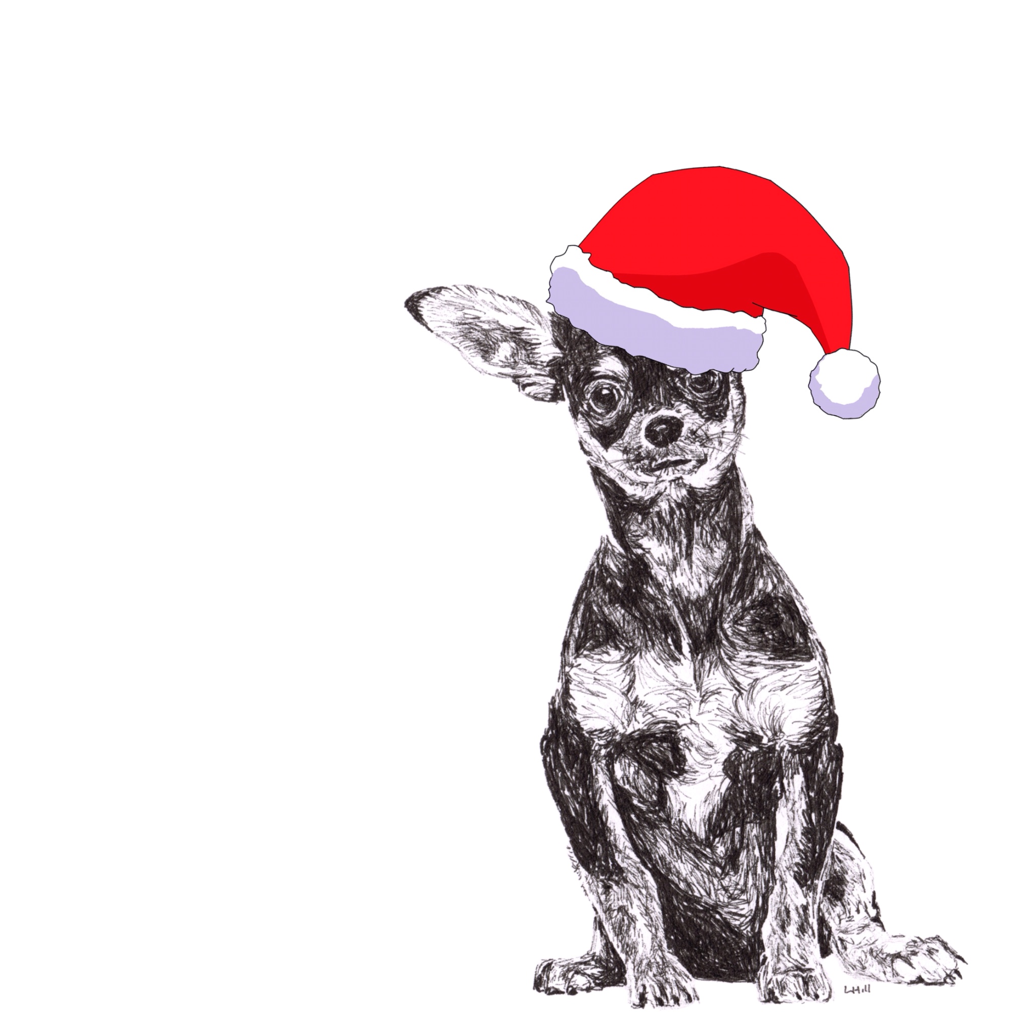 Chihuahua with Santa hat hat Christmas card by Louisa Hill