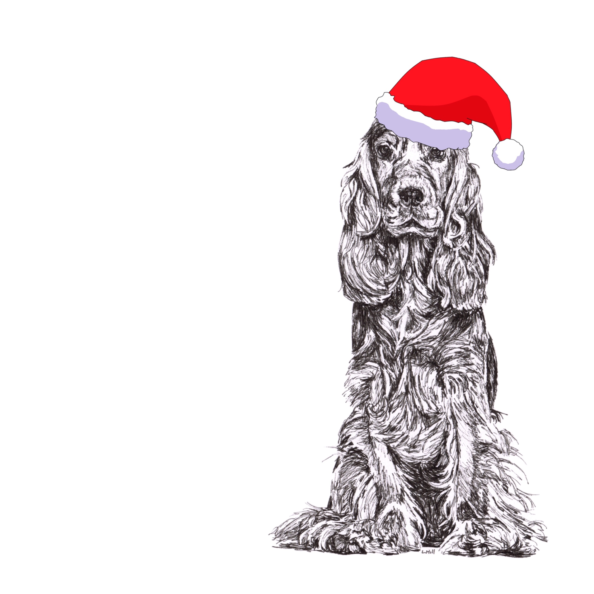 Cocker Spaniel with Santa hat Christmas card by Louisa Hill