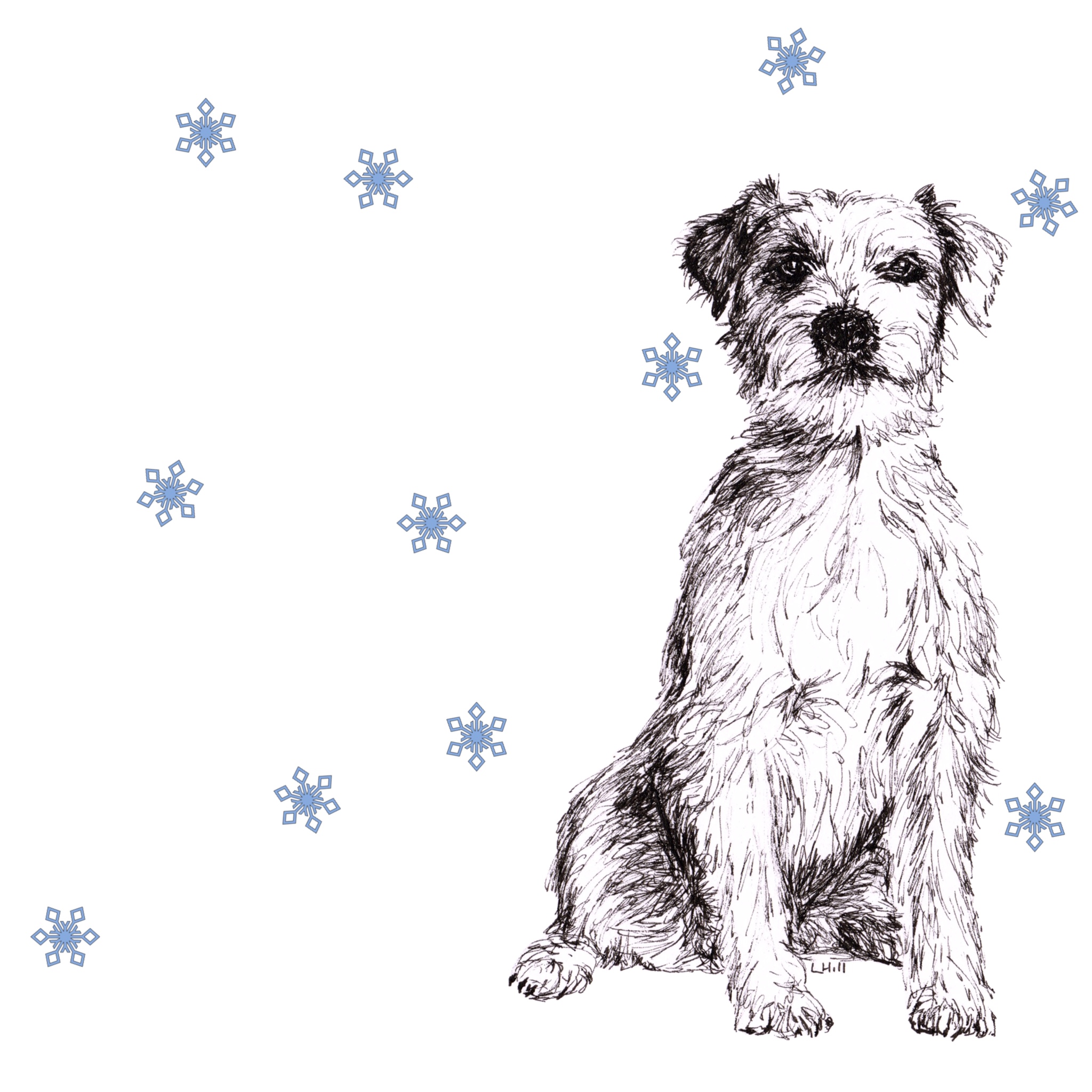 Parson Russell Terrier with reindeer antlers and red nose Christmas card by Louisa Hill