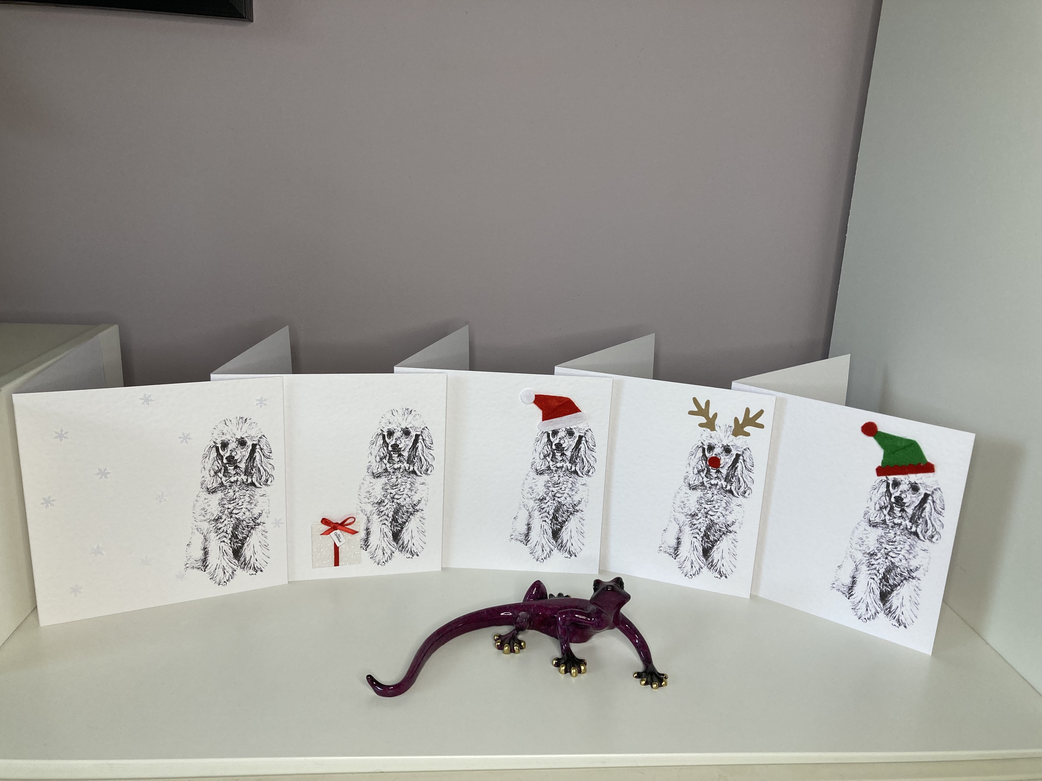 Pack of 5 Poodle Christmas cards by Louisa Hill