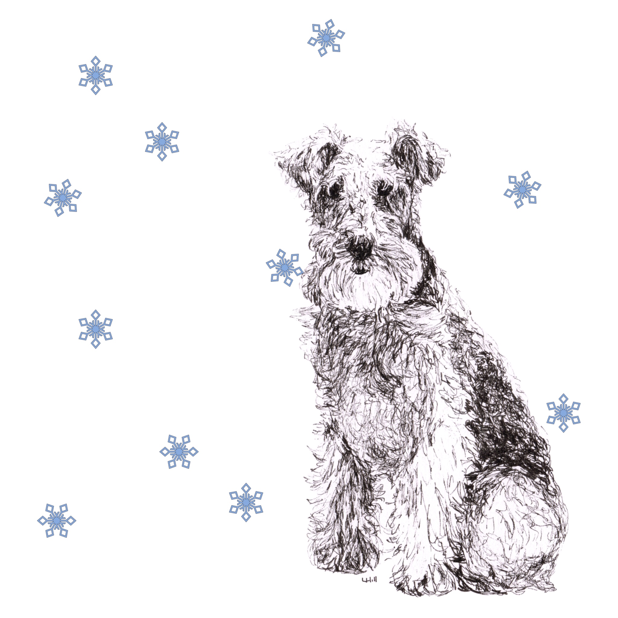 Lakeland Terrier with reindeer antlers and red nose Christmas card by Louisa Hill