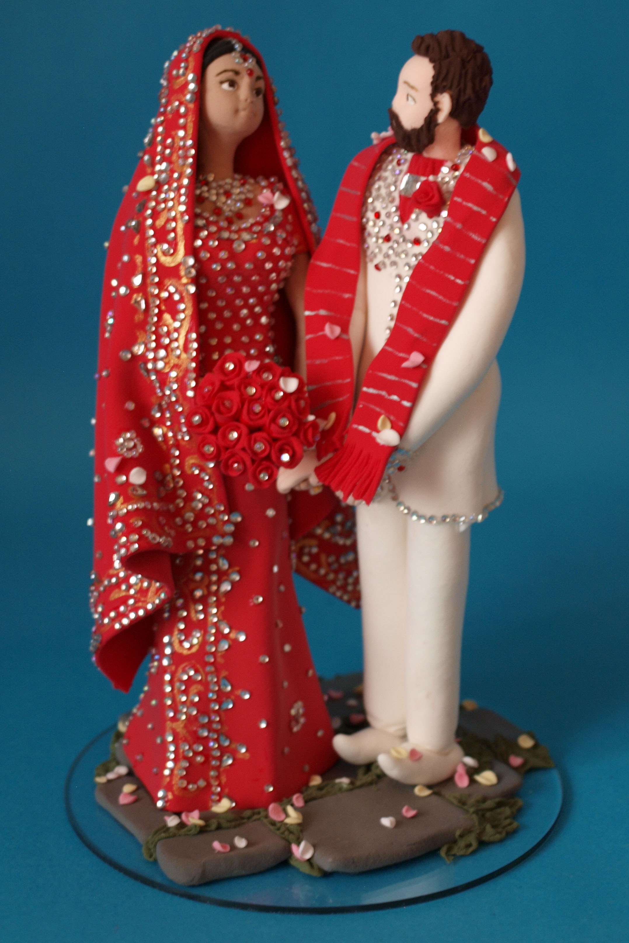 Asian bride and groom wedding cake topper by Louisa Hill