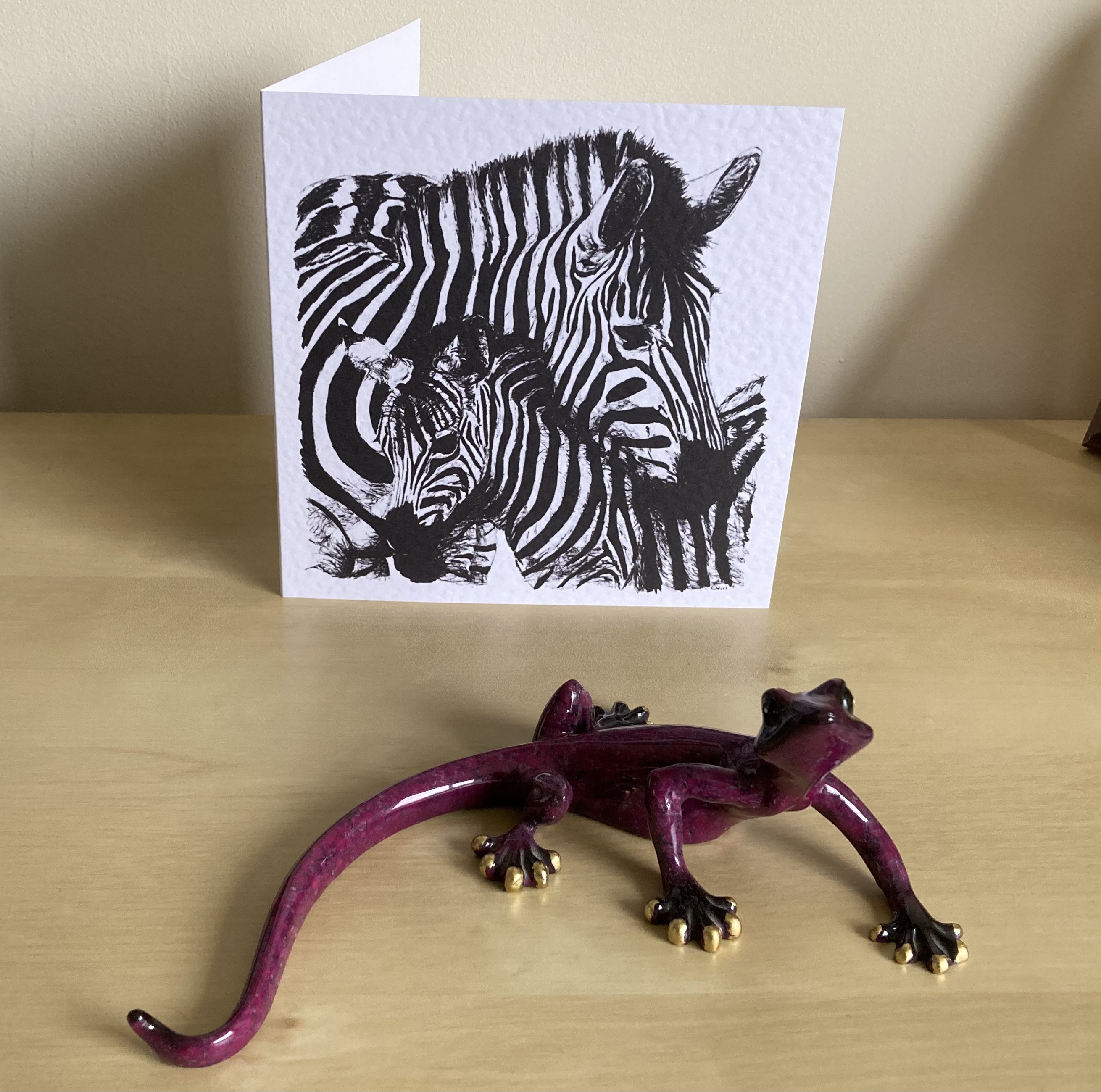 Zebra and foal 15cm greetings card by Louisa Hill