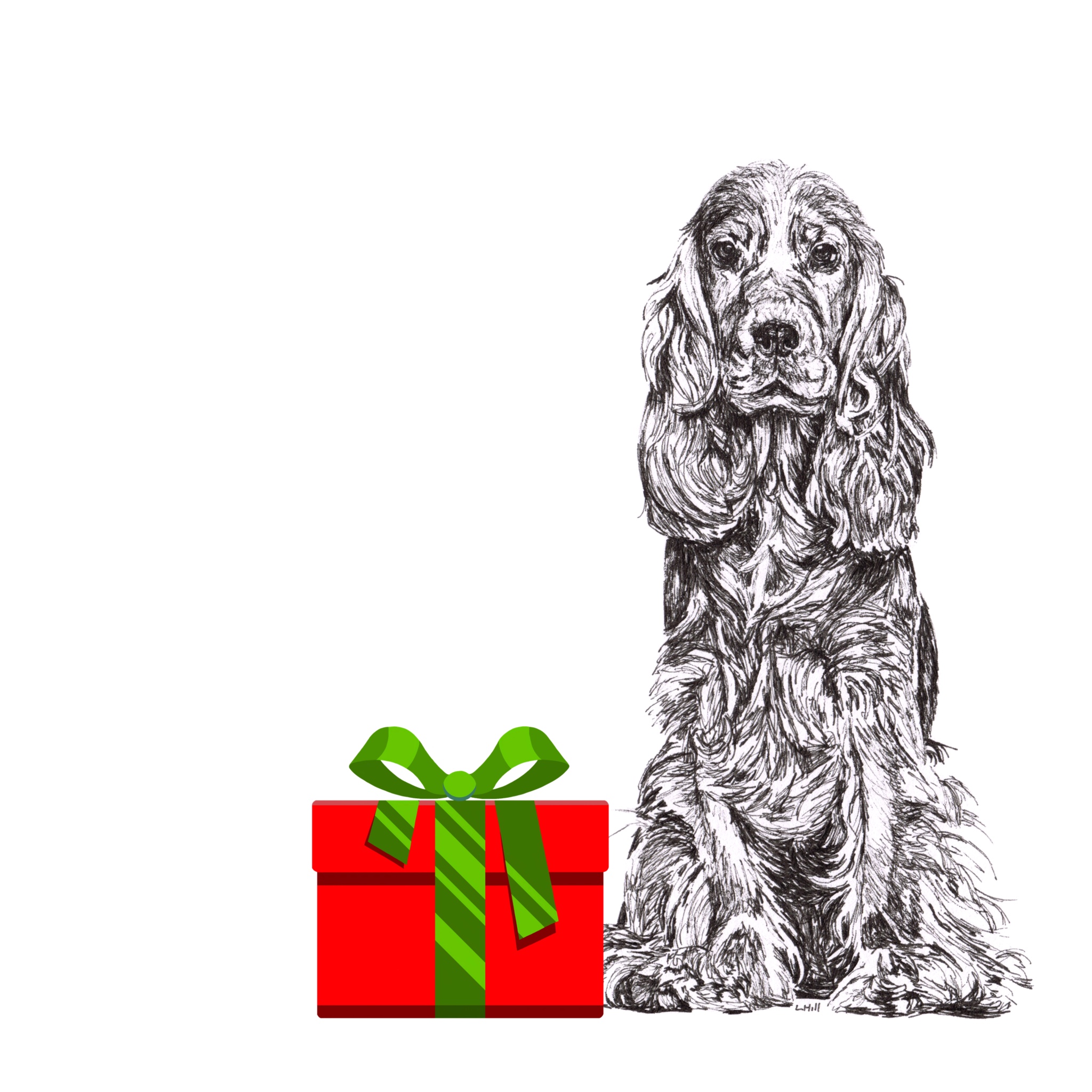 Cocker Spaniel with Santa hat Christmas card by Louisa Hill