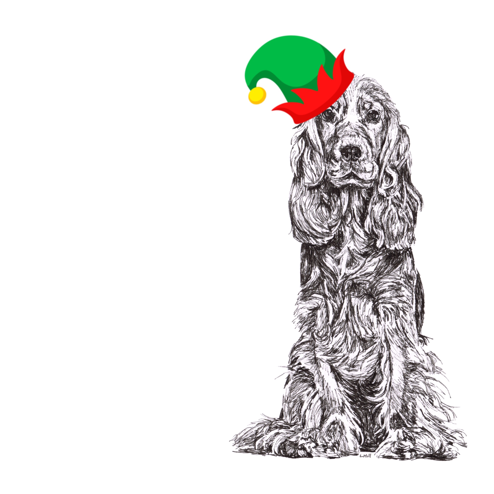 Cocker Spaniel with Santa hat Christmas card by Louisa Hill