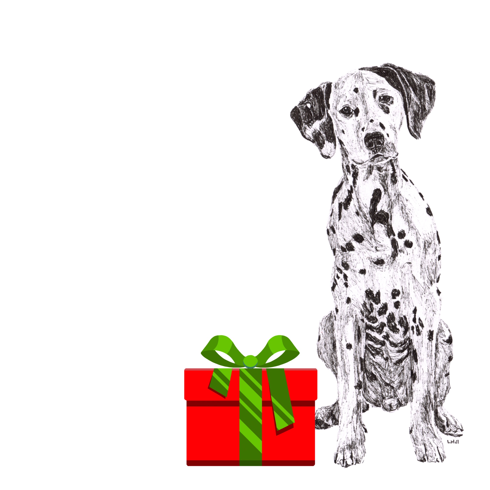 Dalmatian with Santa hat Christmas card by Louisa Hill