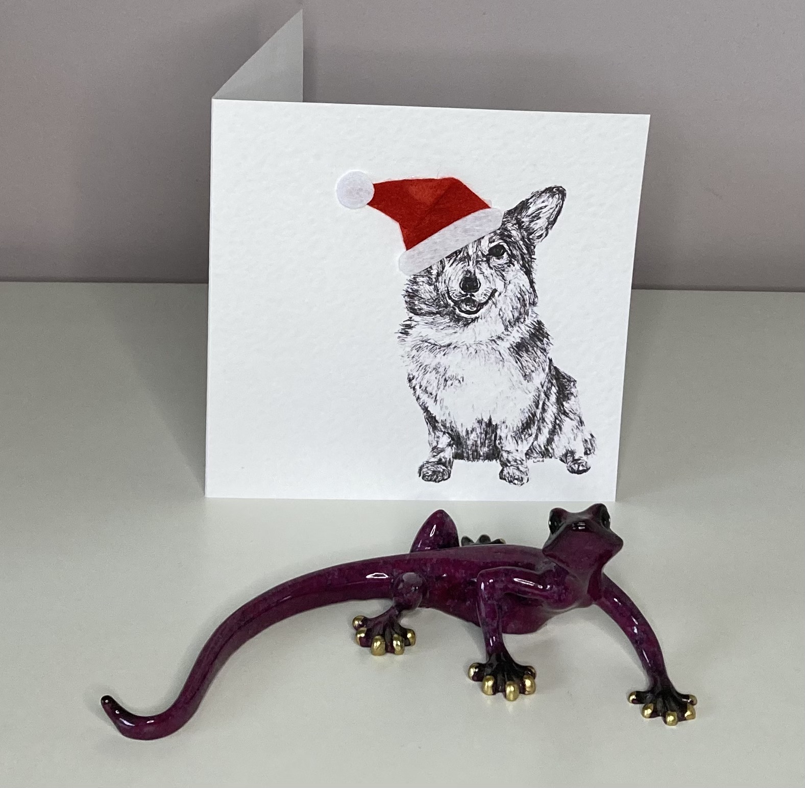 Pembroke Welsh Corgi with Santa hat Christmas cards by Louisa Hill