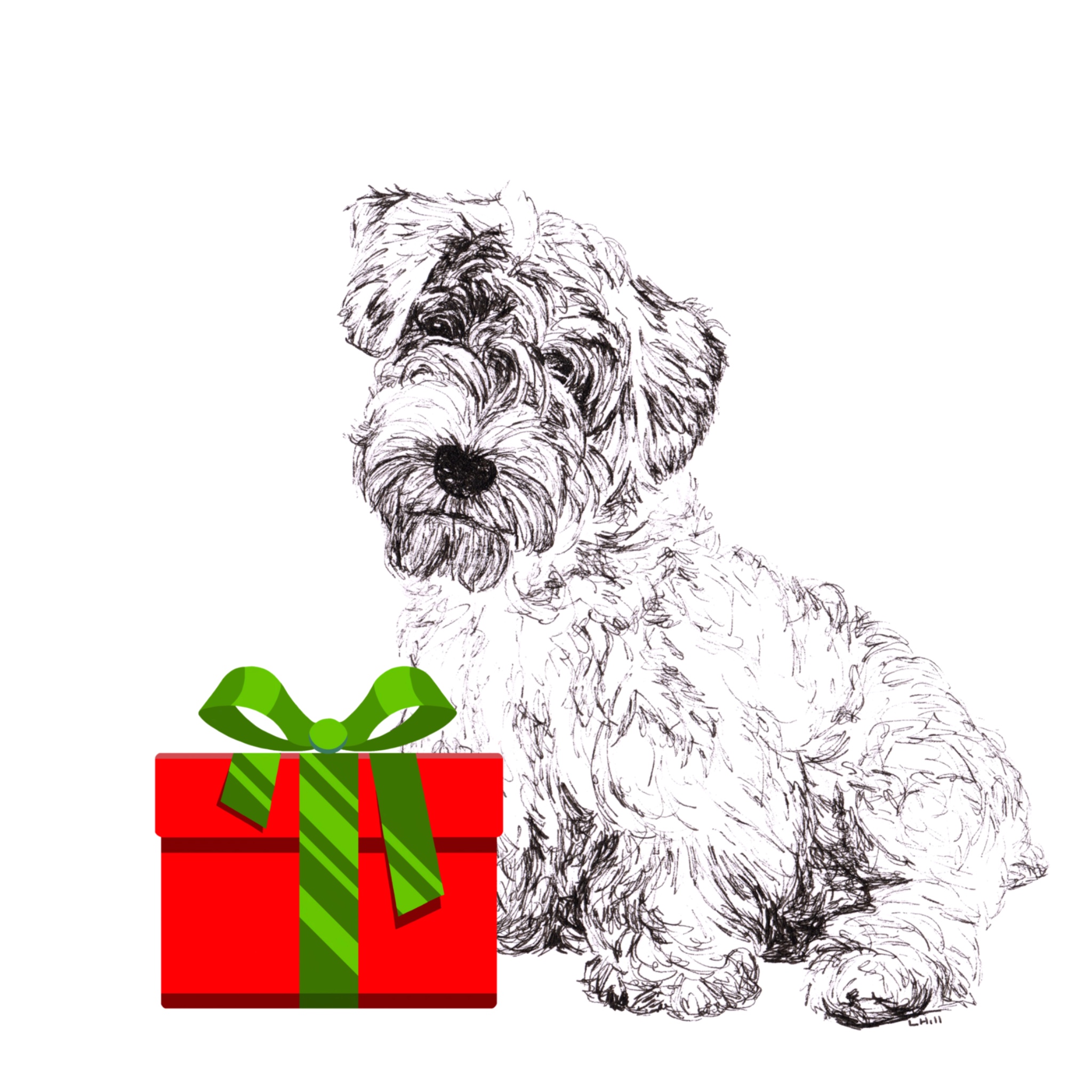 Sealyham Terrier with Santa hat Christmas card by Louisa Hill