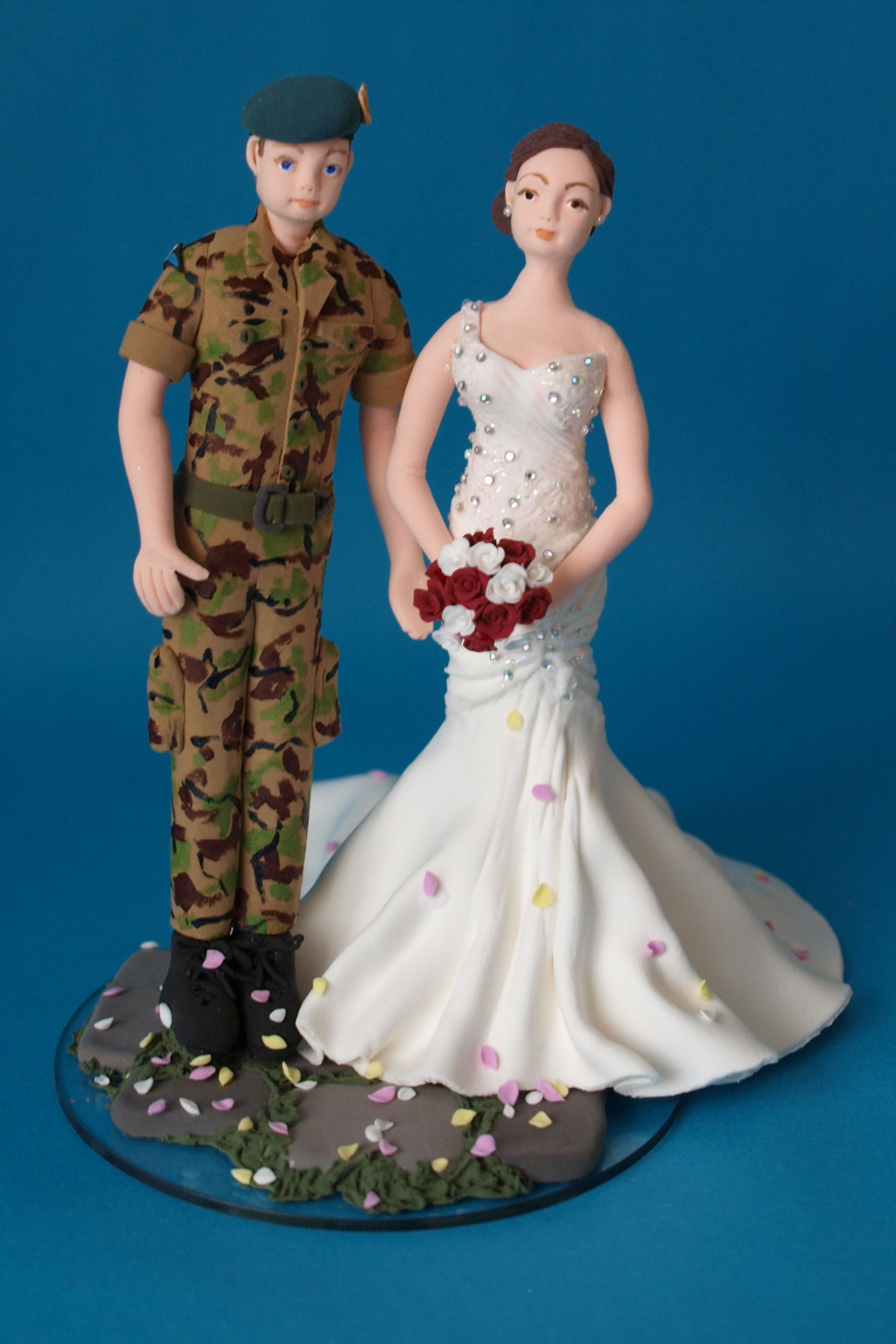 Military bride and groom wedding cake topper by Louisa Hill