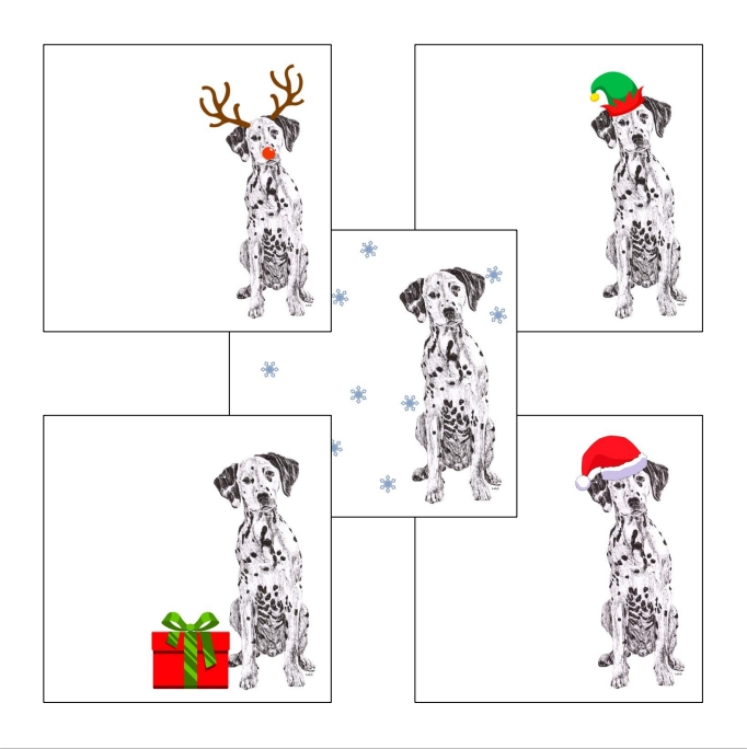 Dalmatian with Santa hat Christmas card by Louisa Hill