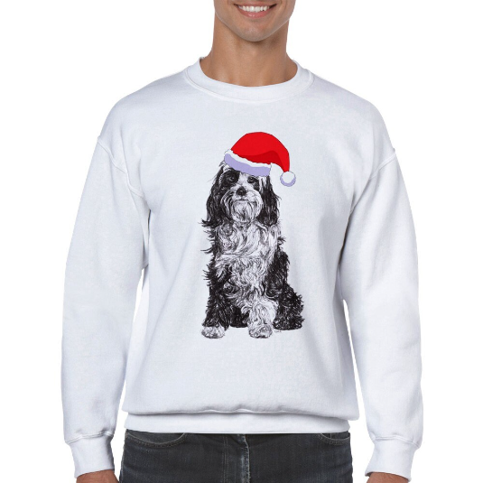 Tibetan Terrier with Santa hat Christmas jumper by Louisa Hill