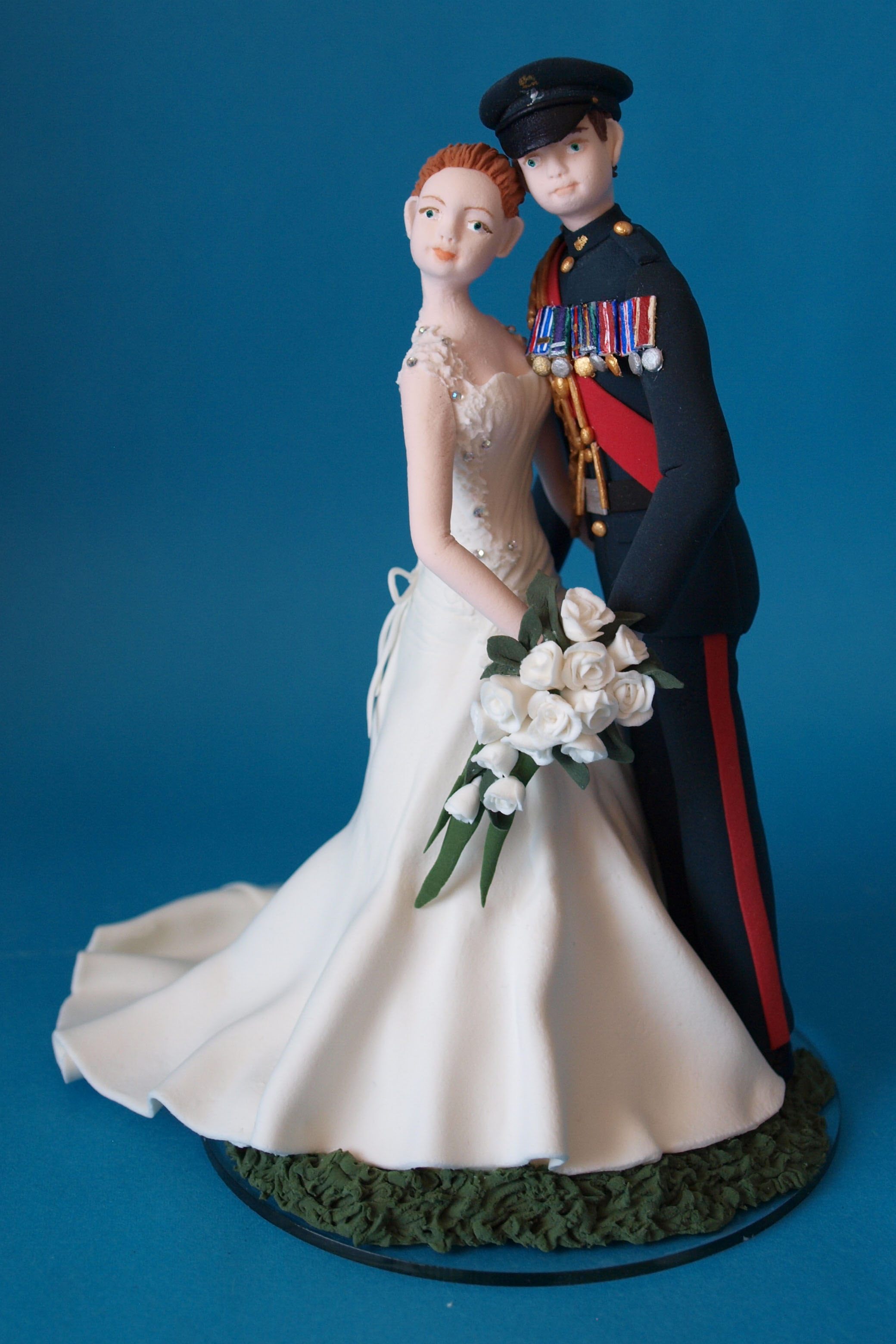 Military bride and groom wedding cake topper with cats by Louisa Hill