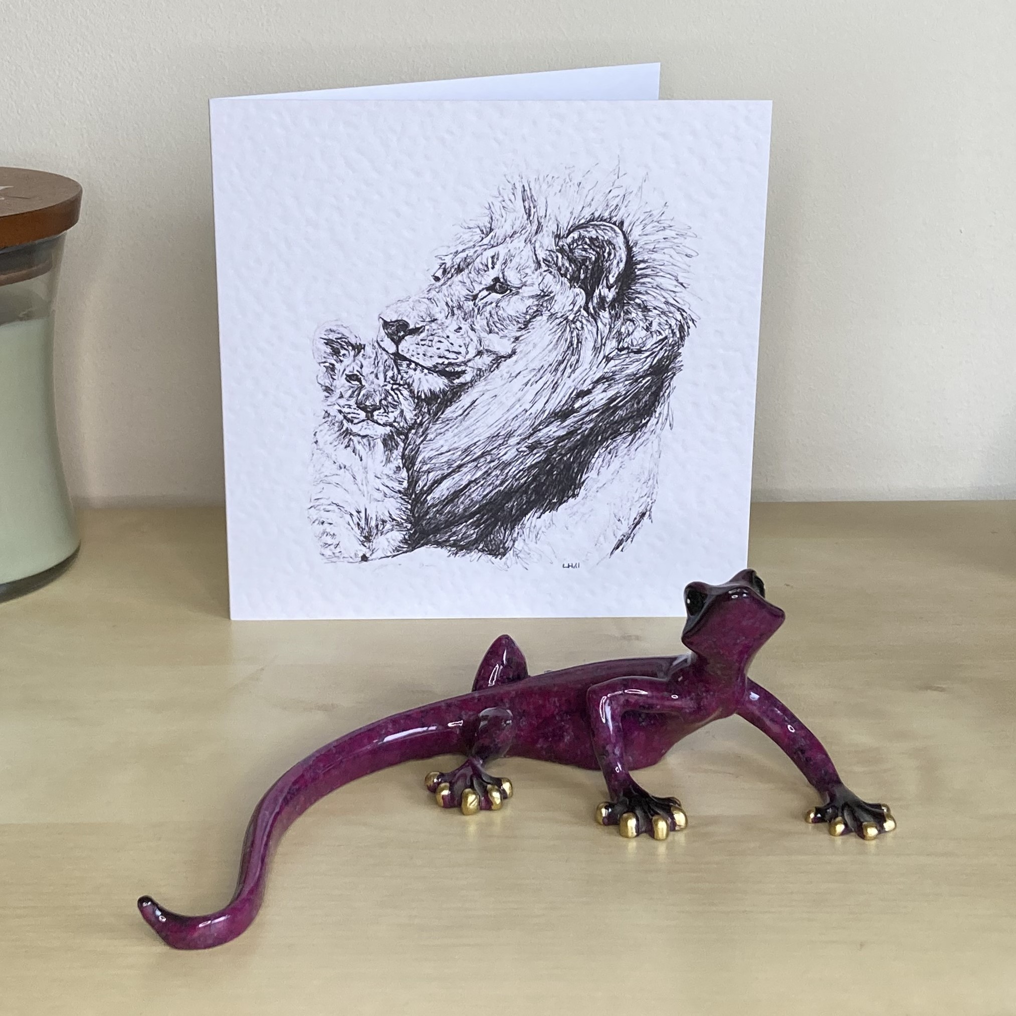 Lion and cub 15cm greetings card by Louisa Hill