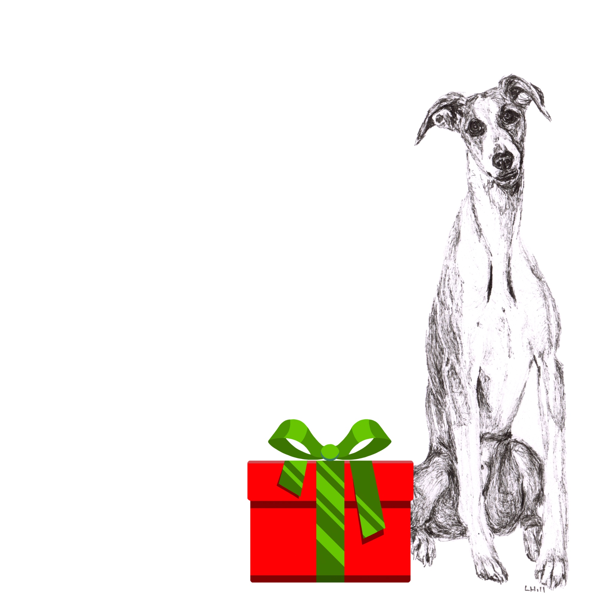 Whippet with Santa hat Christmas card by Louisa Hill