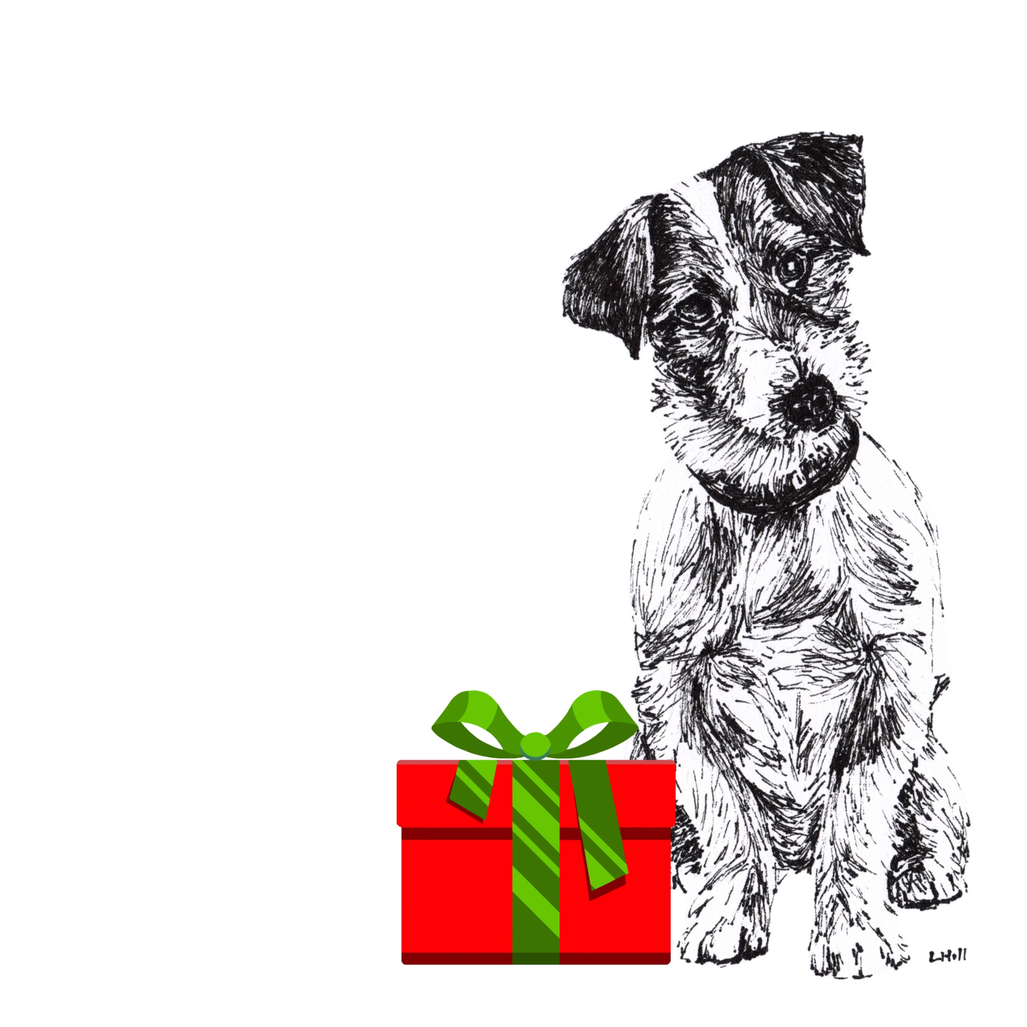 Jack Russell Terrier with Santa hat Christmas card by Louisa Hill