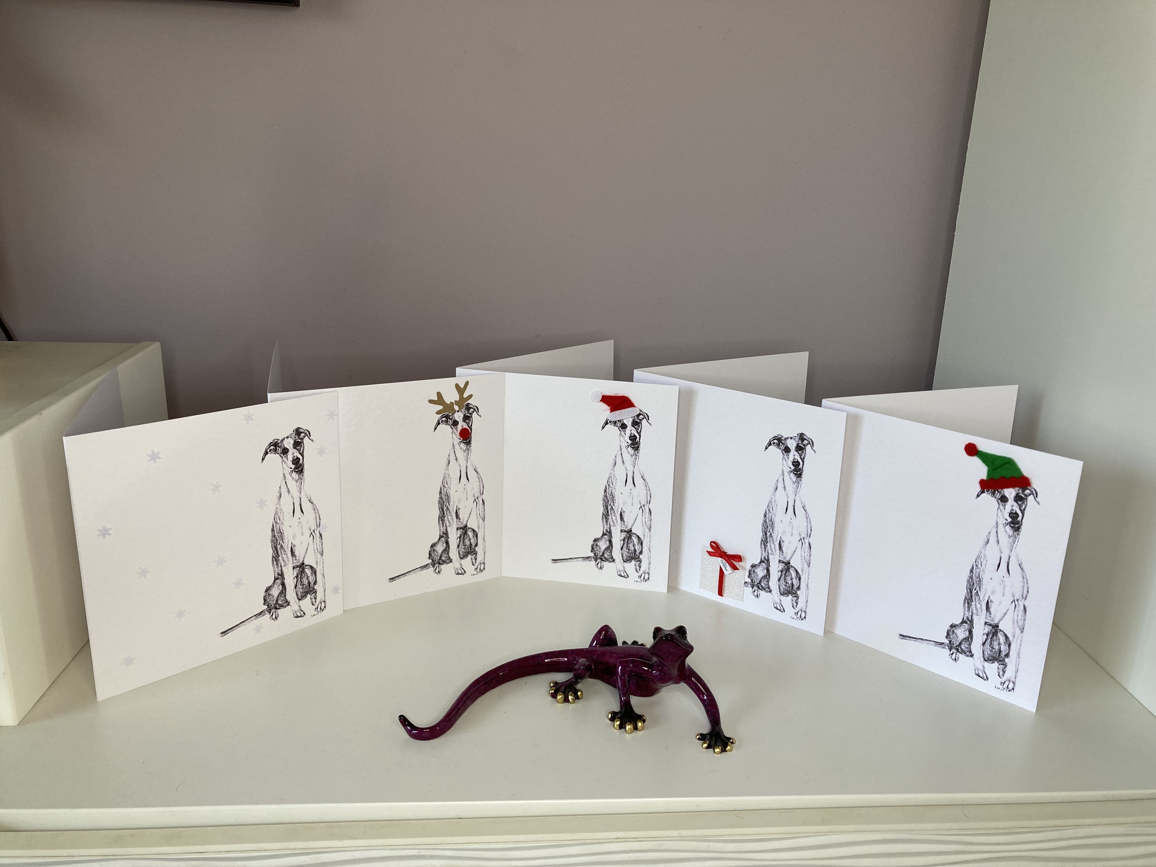 Pack of 5 Whippet Christmas cards by Louisa Hill