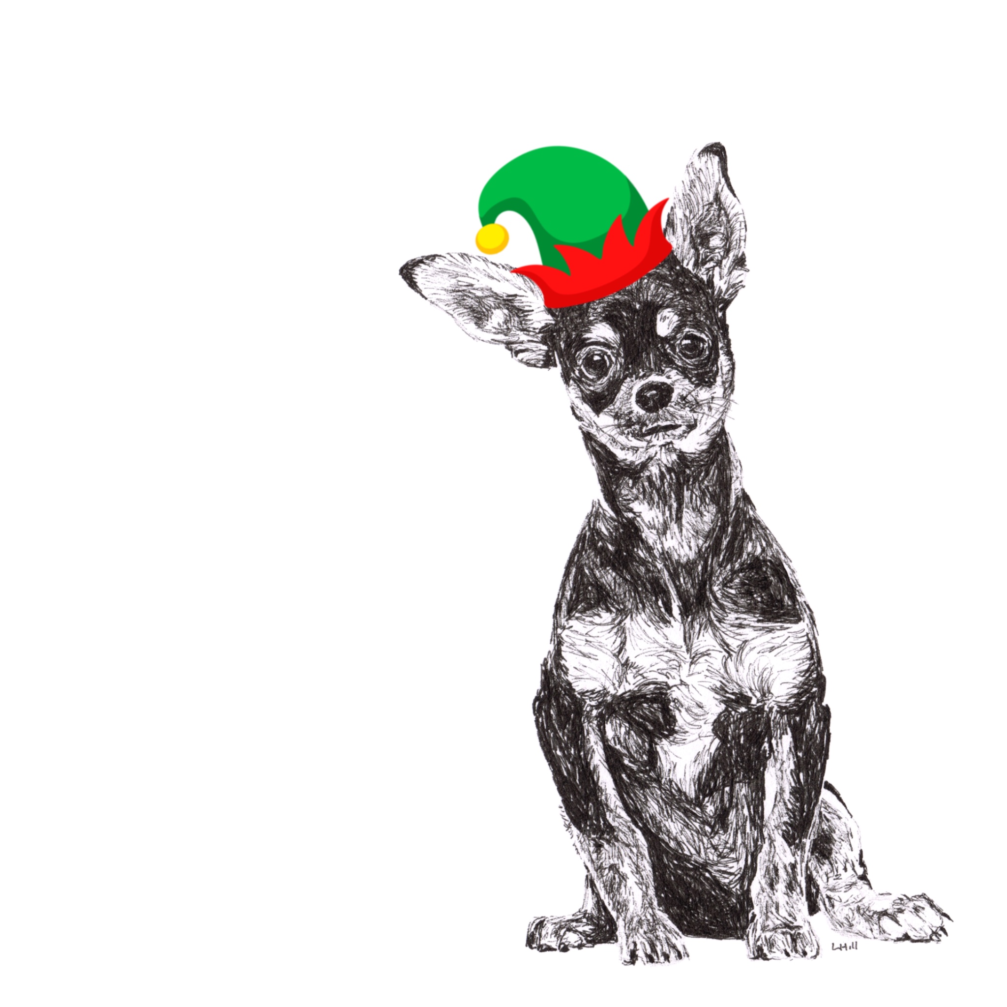 Chihuahua with Santa hat hat Christmas card by Louisa Hill