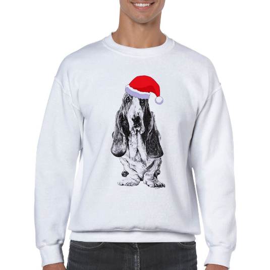 Basset Hound with Santa hat Christmas jumper by Louisa Hill