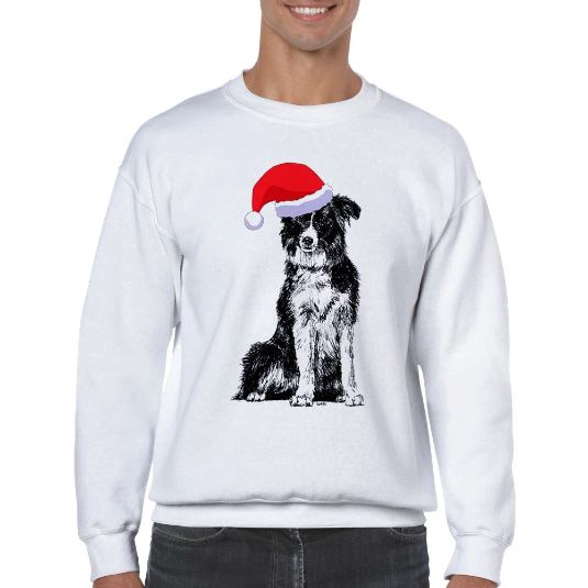 Border Collie with Santa hat Christmas jumper by Louisa Hill