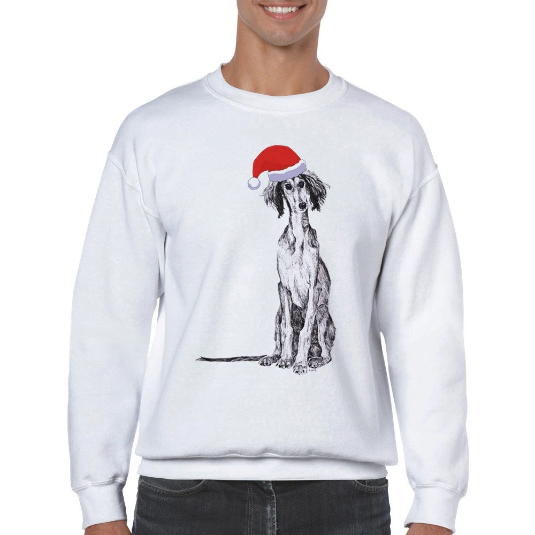 Saluki with Santa hat Christmas jumper by Louisa Hill