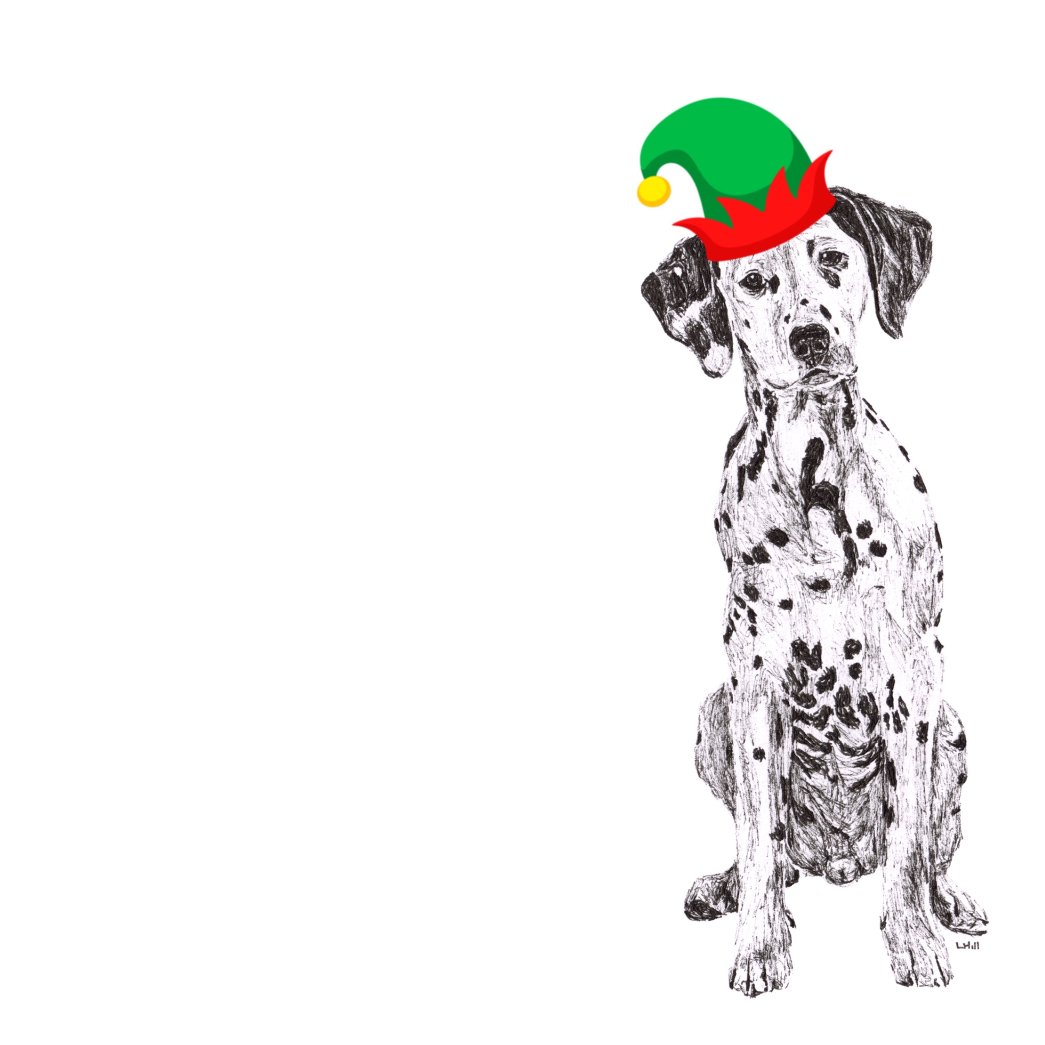 Dalmatian with Santa hat Christmas card by Louisa Hill