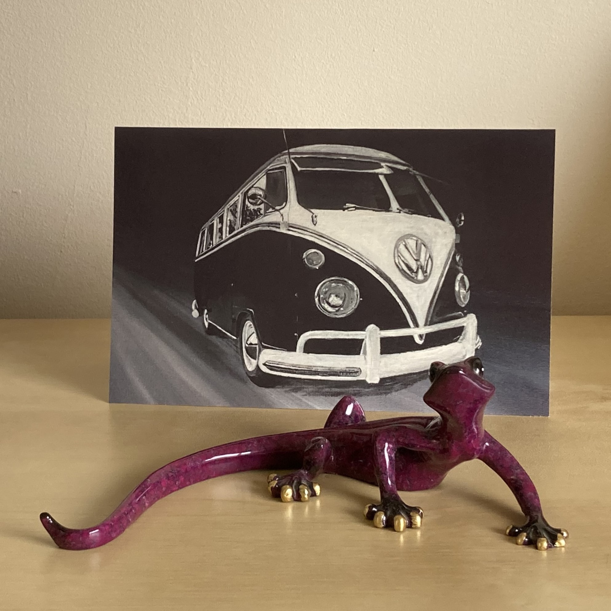 VW Split Screen Campervan greetings card from an acrylic painting by Louisa Hill