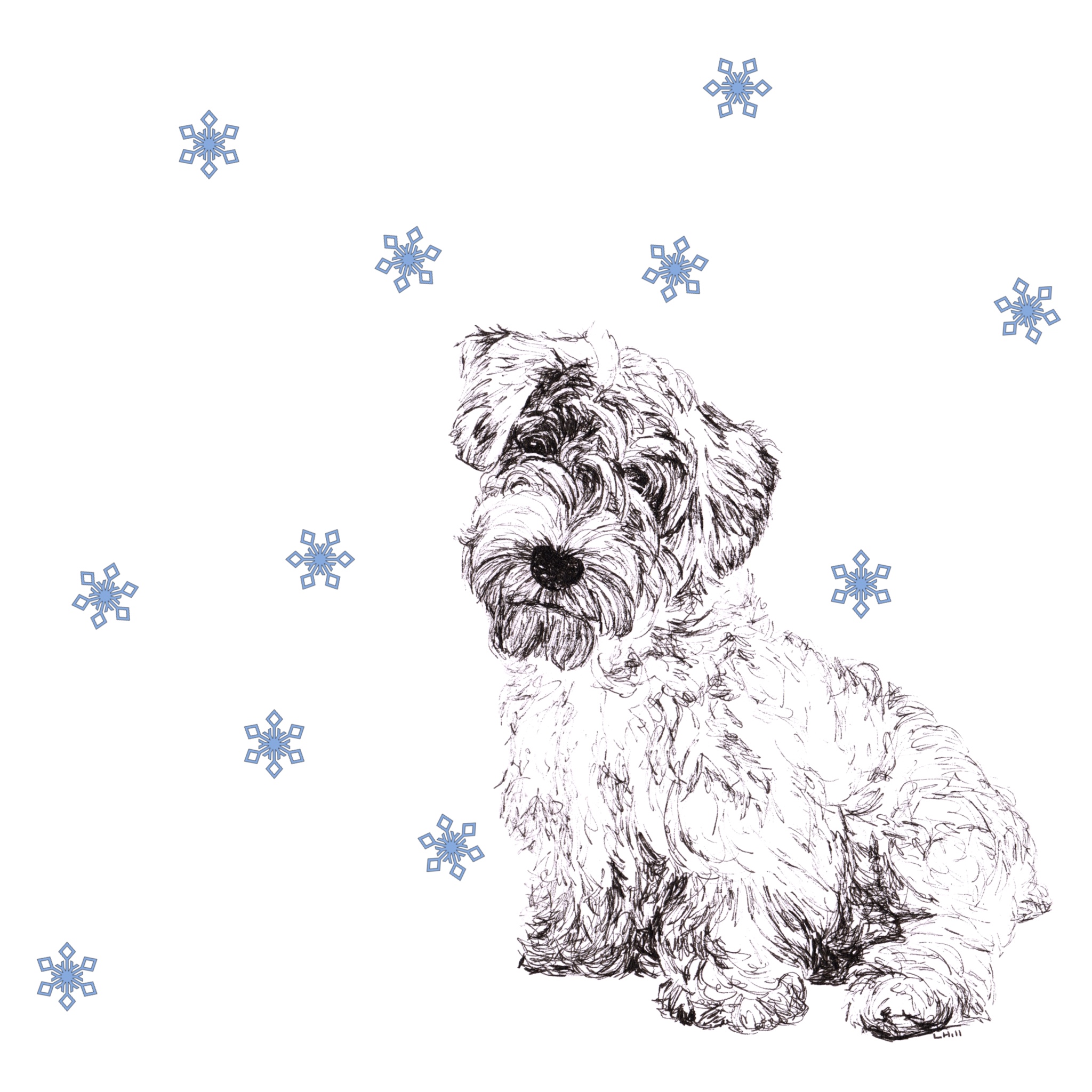 Sealyham Terrier with reindeer antlers and red nose Christmas card by Louisa Hill