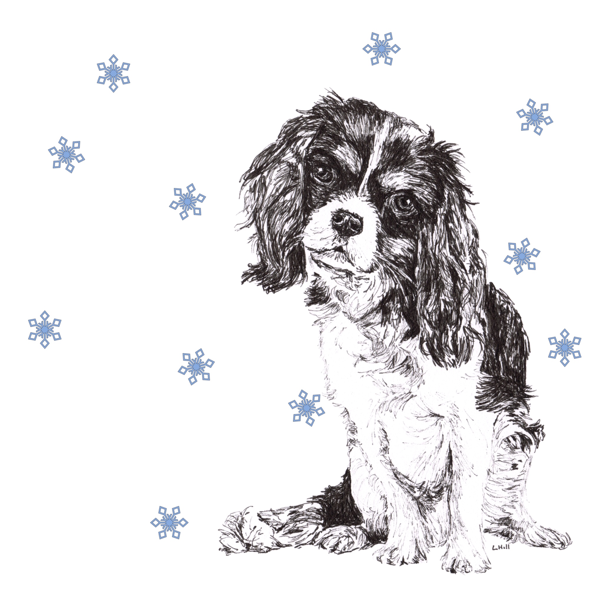 Cavalier King Charles Spaniel with Santa hat Christmas card by Louisa Hill