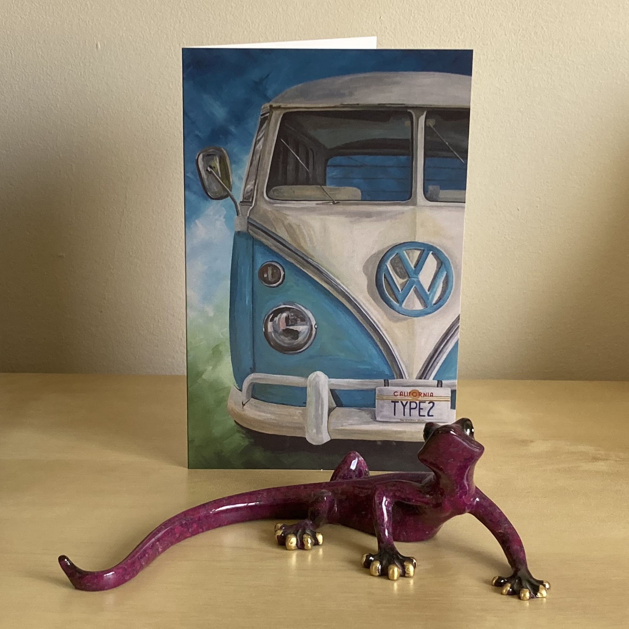 VW Split Screen Campervan greetings card from an acrylic painting by Louisa Hill