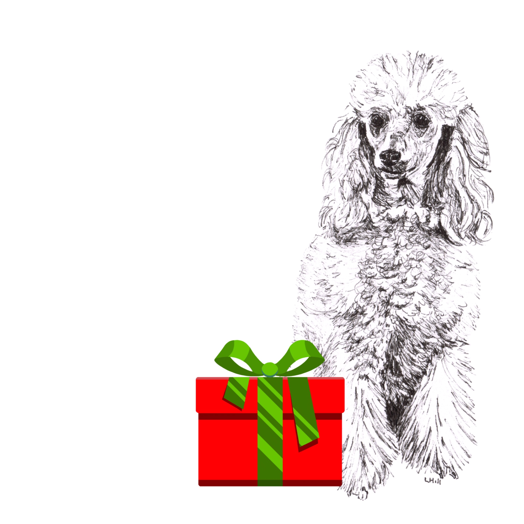 Poodle with Santa hat Christmas cards by Louisa Hill