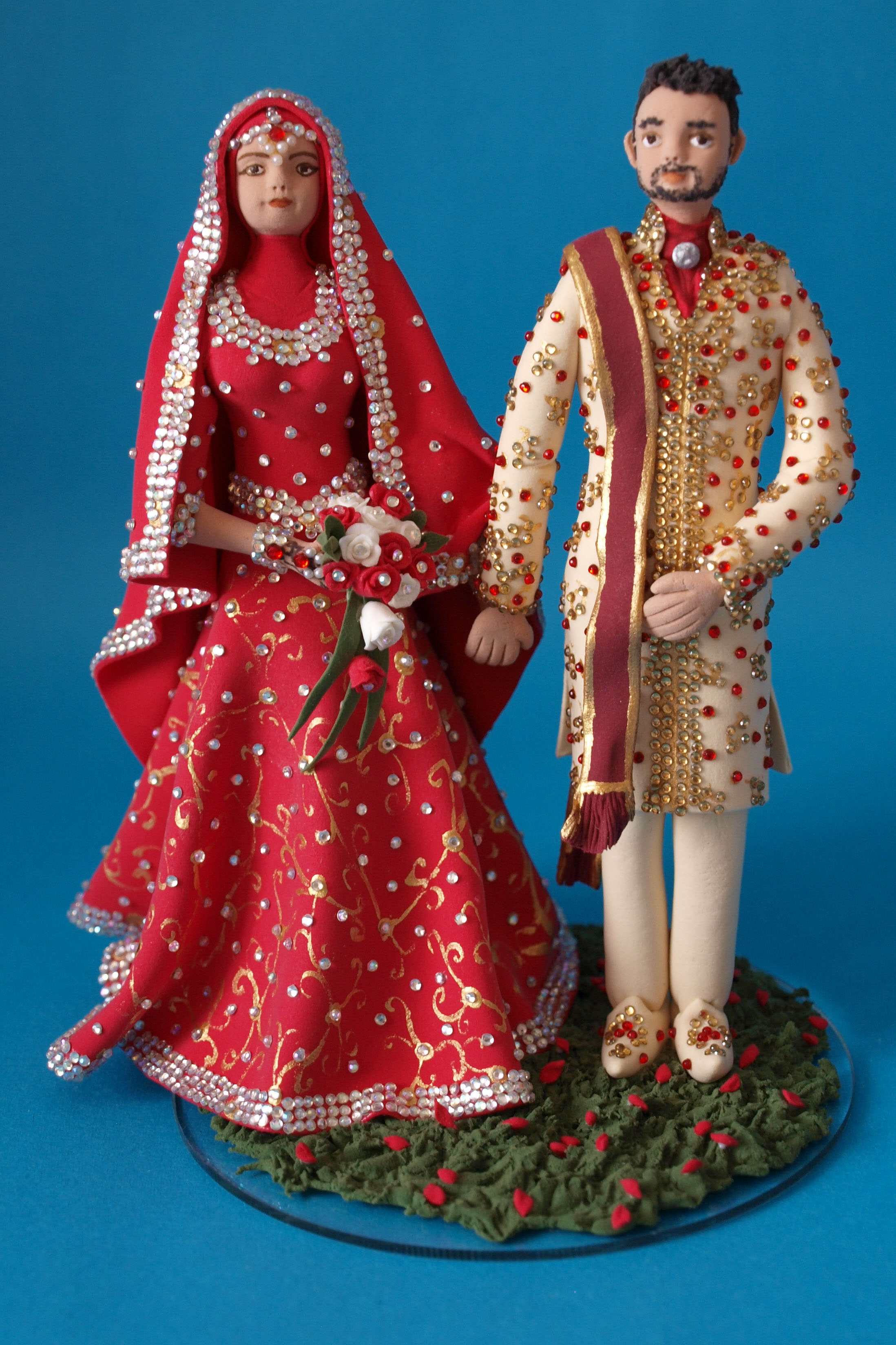 Asian bride and groom wedding cake topper by Louisa Hill