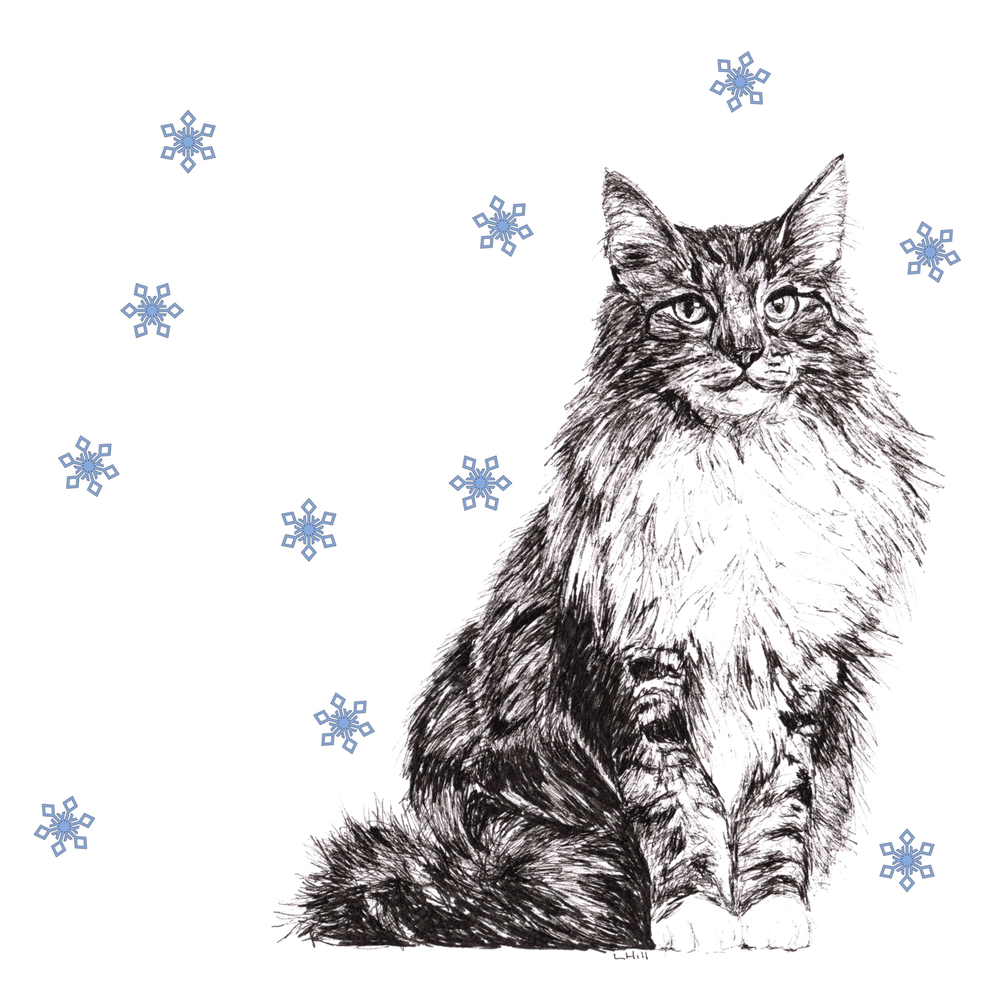 Norwegian Forest with reindeer antlers and red nose Christmas card by Louisa Hill