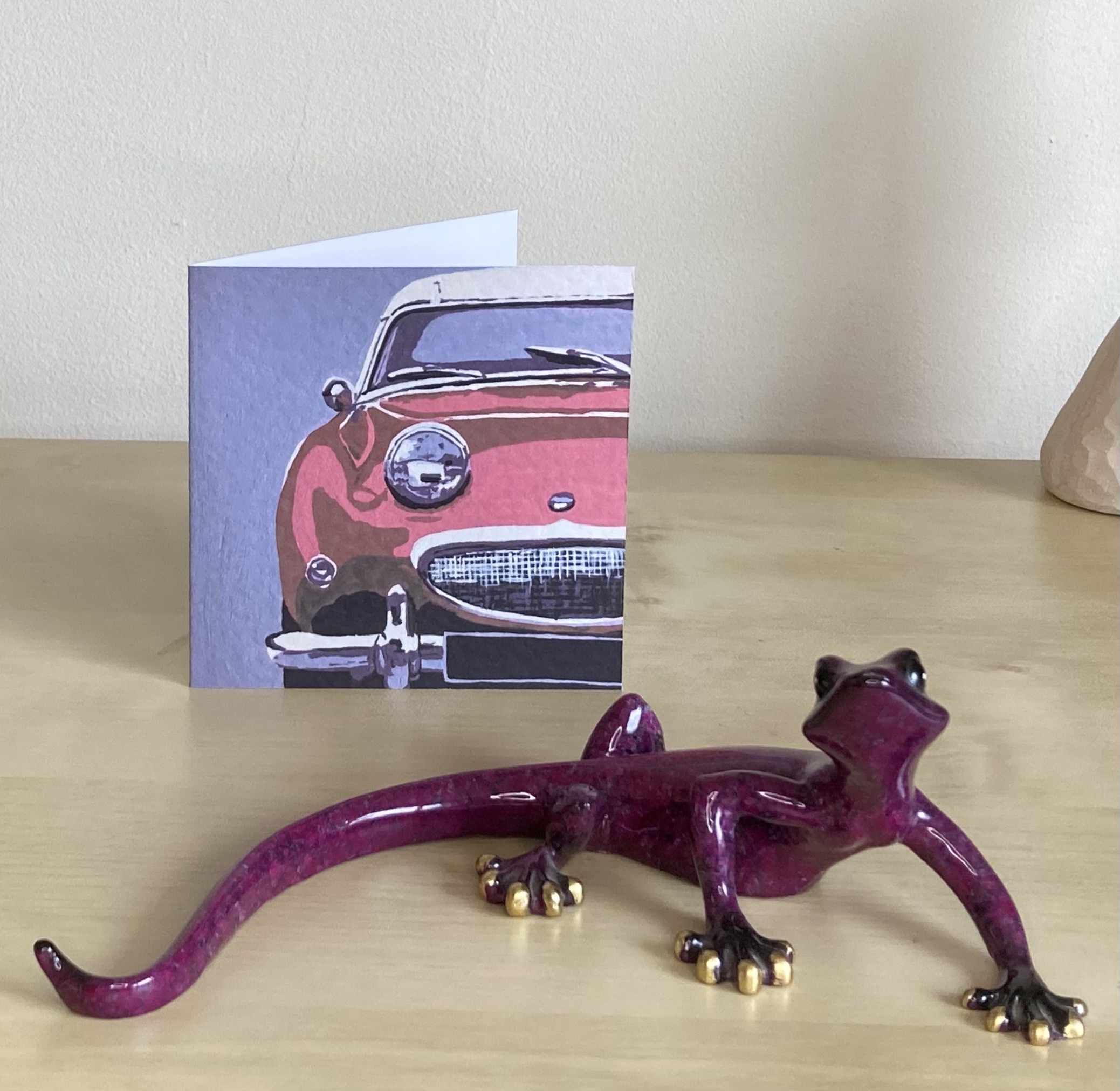 Austin Healey Frog Eyed Sprite greetings card from an acrylic painting by Louisa Hill